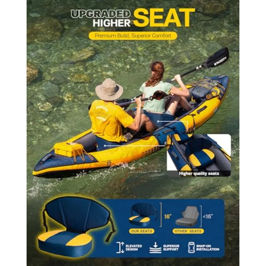 Inflatable Sit-on-Top Tandem Kayak for lake and coastal exploration, PVC material, gray-blue color, ultra-stable 12'2×36×13, 60