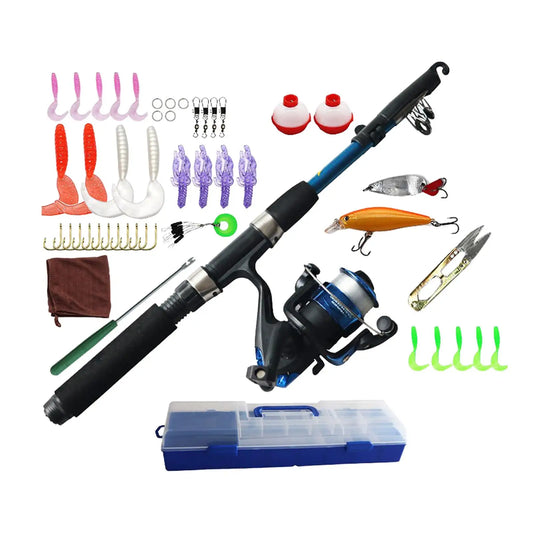 Freshwater Fishing Rod Telescopic Pole and Reel Kit for Kids with Accessories Tackle Box Travel Fishing Equipment Outdoor