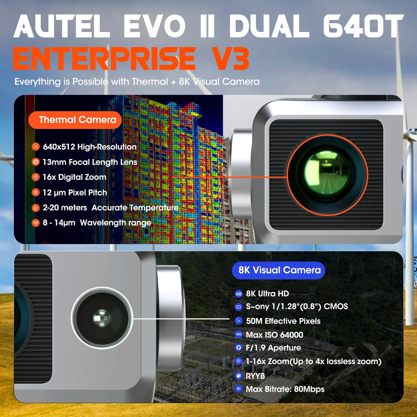Autel Robotics EVO 640T V3 Drones 640x512 Thermal Imaging Drone Remote ID Supported 16x Digital Zoom Dual Camera 6K AI Drones