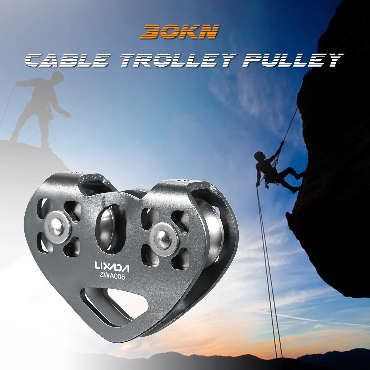 Ball Bearing Pulley Lixada 30kN Cable Trolley Pulley with Ball Bearing Climbing Caving Aloft Work