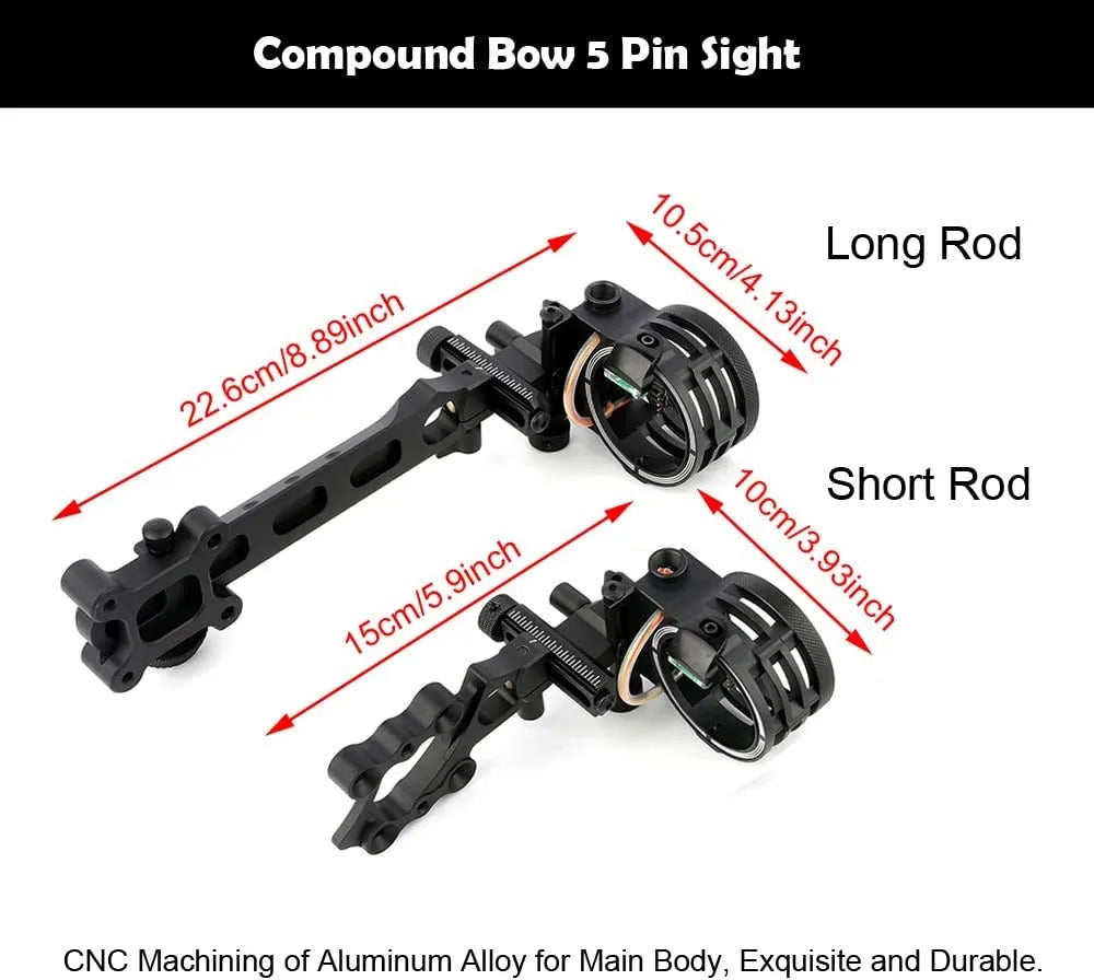 Five Pin Compound Bow Sight Archery Sight CNC Aluminum Alloy 0.019“ Optical Fiber Left Right Hand Hunting Bow Accessories