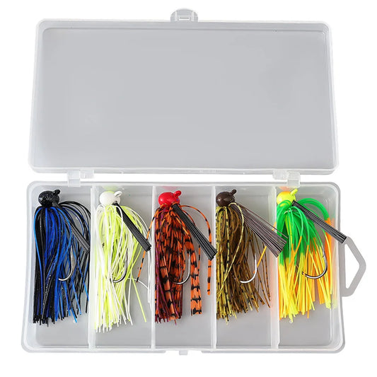 5pcs 12g Spinner Bait Skirt Beard Fishing Lures Weedless Fishing Lure Swim Jig Head Artificial Bait for Bass Pike Swim Jig