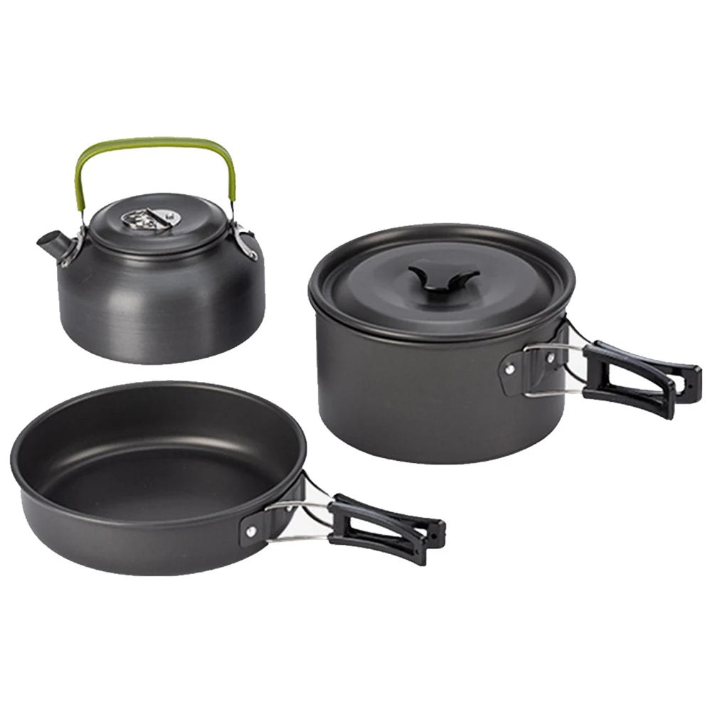 3PCS Outdoor Camping Pot Set Pot Pan Kettle Set Portable Cooker Set with Mesh Bag for Camping Backpacking Outdoor Cooking Picnic