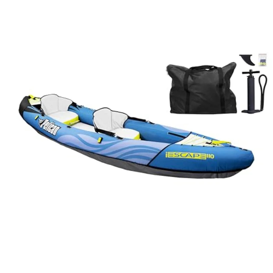 Recreational inflatable kayak for 1 or 2 persons: PVC material, blue-gray color, ultra-compact foldable design with enhanced st