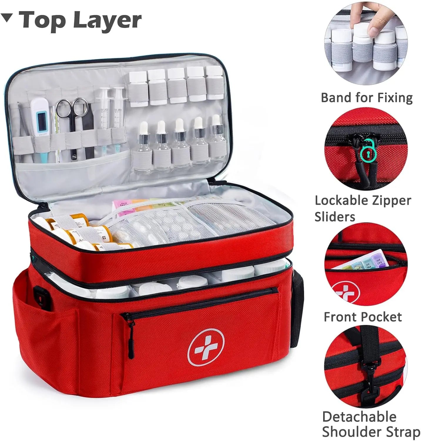 Travel Medicine Organizer Bag, Large Empty Pill Storage Case with Removable Dividers, Water-Resistant First Aid Kit