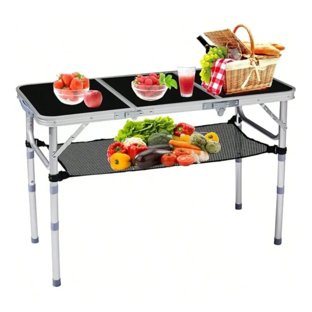 Folding Camping Table, 3ft Portable Pinic Table With 3 Adjustable Height, Small Aluminum Foldable Lightweight Patio Side Table