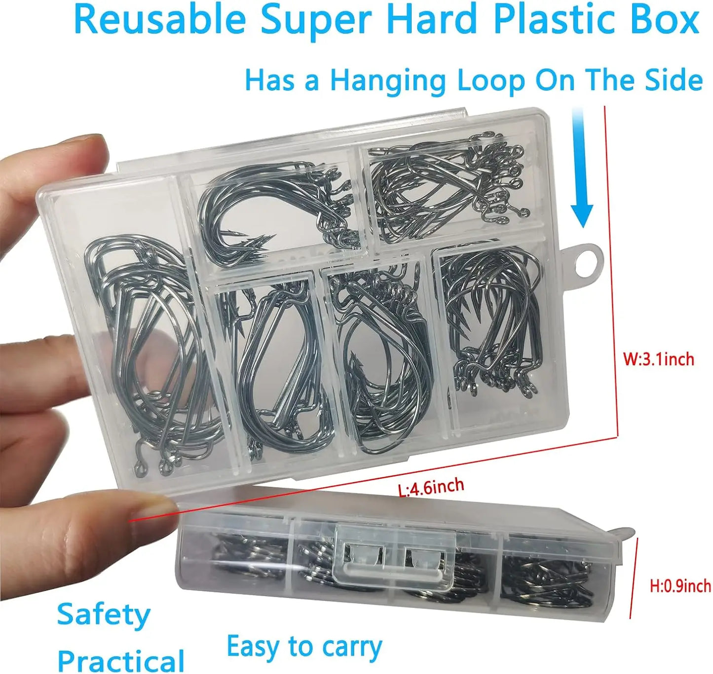 Worm Hooks for Bass Fishing Hooks, 110pcs Bass Hooks Fishing, 6 Sizes Fishing Hooks Freshwater, Eagle Claw Hooks #1 1/0 2/0 3/0