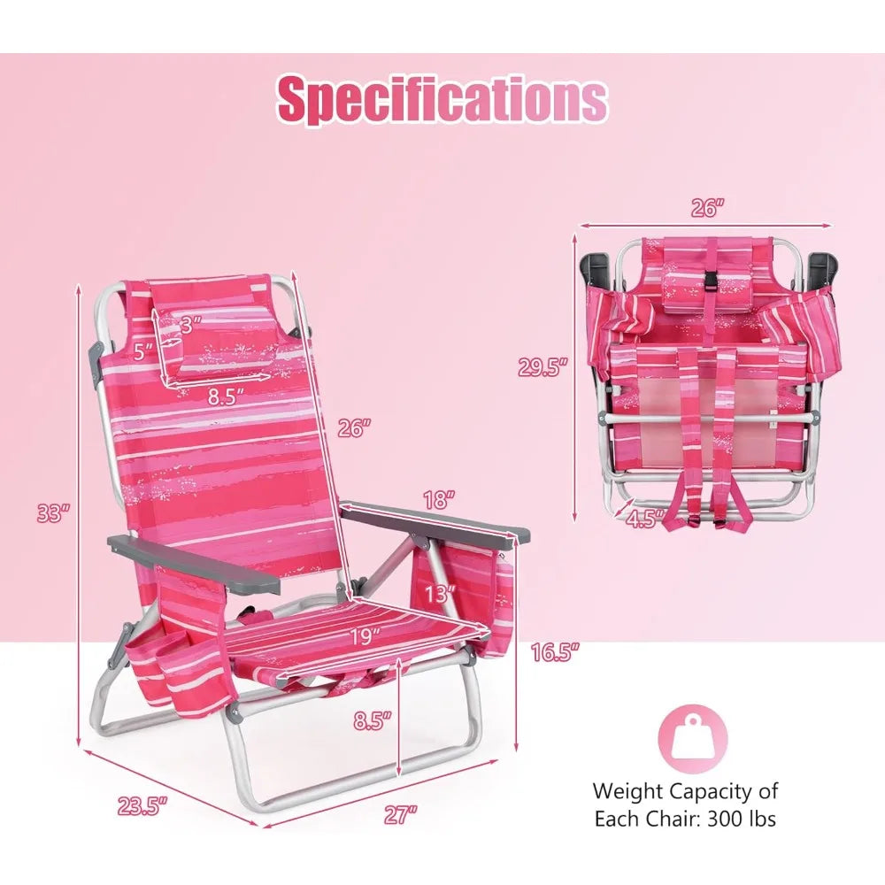 Beach Chairs, Backpack Camping Chair with Armrest, Cooler Bag, Cup Holder, Towel Bar & Side Pockets, Customized
