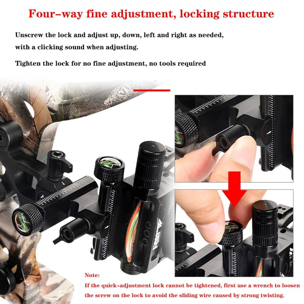 Five Pin Compound Bow Sight Archery Sight CNC Aluminum Alloy 0.019“ Optical Fiber Left Right Hand Hunting Bow Accessories