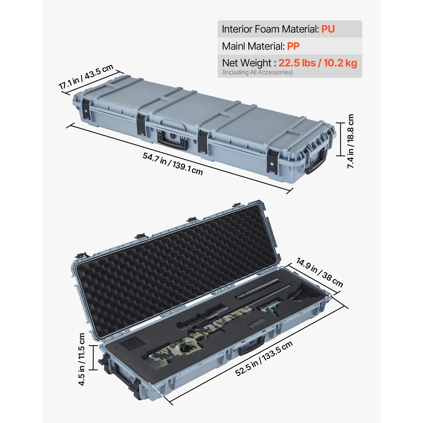 SucceBuy Hard Rifle Case Lockable Rifle Case w/ Pre-cut Foams & Wheels IP67 Waterproof Pistol Storage Cases for Rifles Shotguns