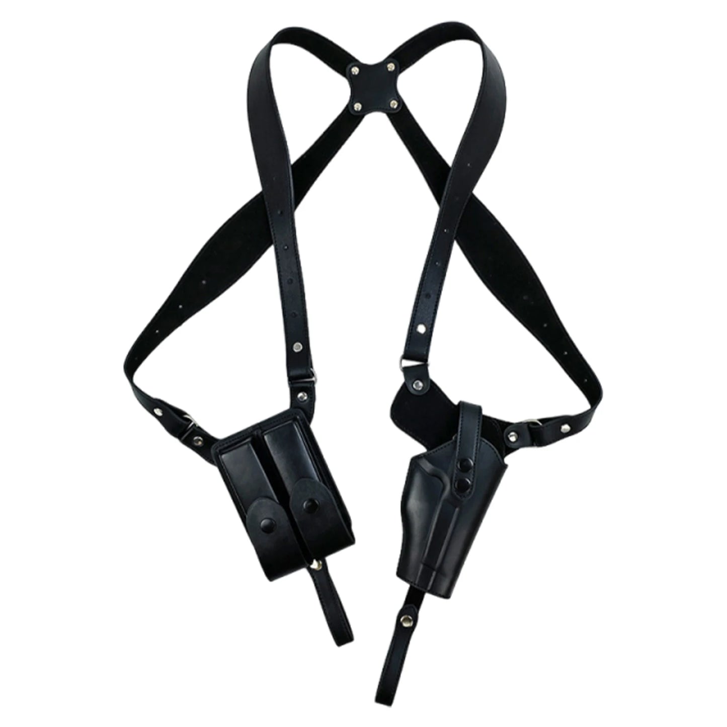 Leather  Stealth Pistol Holster with Double Magazine Pouch Adjustable Vertical Concealed Holster Fit 1911 92 92G Most Kinds of Pistols (Black)