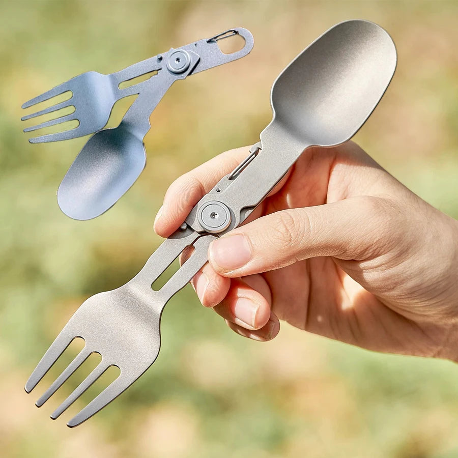 2-in-1 multifunctional Pure Titanium Cutlery with Folding Spoon and Fork Combo,Perfect for Hiking,Camping,or Backpacking Trips