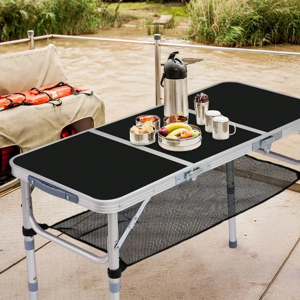 Folding Camping Table, 3ft Portable Pinic Table With 3 Adjustable Height, Small Aluminum Foldable Lightweight Patio Side Table