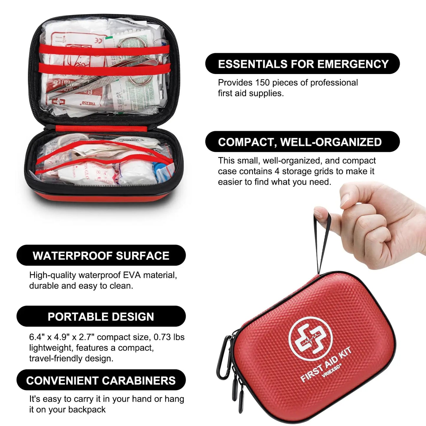 150-Piece Mini First Aid Kit, Waterproof Hard Shell for Home Car Travel