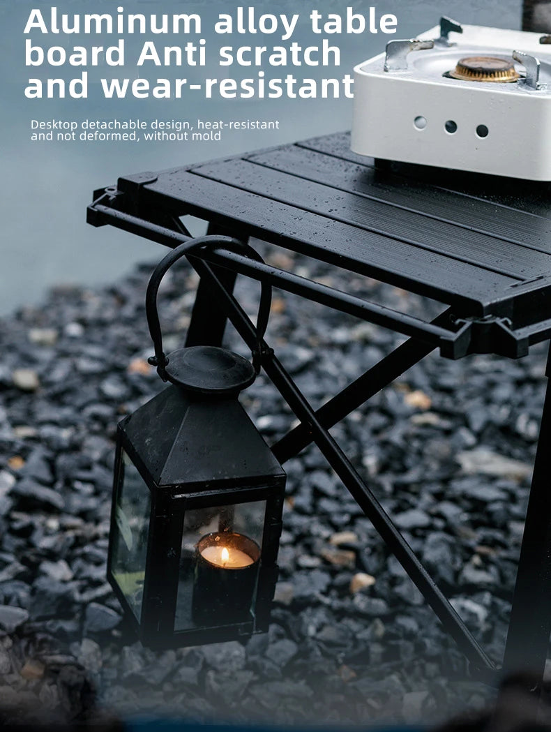 Camping folding chicken roll table aluminum alloy adjustable IGT table with stove, picnic barbecue movable table