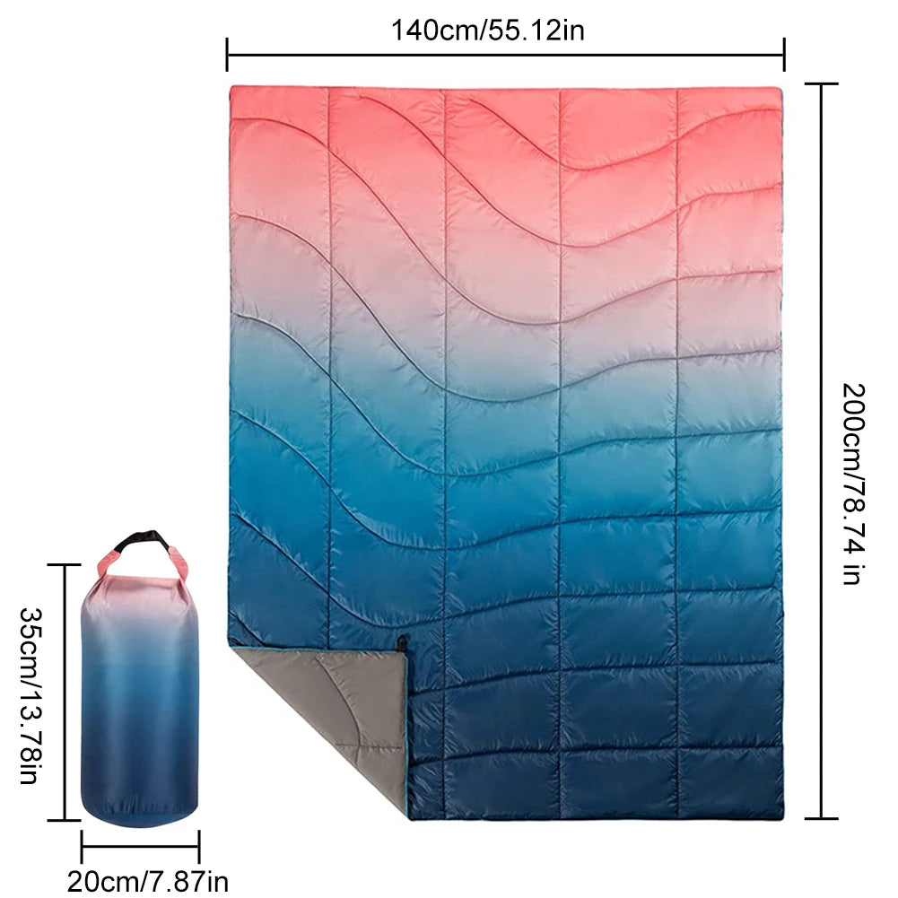 Outdoor Puffy Camping Blanket Waterproof Portable Puffy Insulated Quilt Windproof for Traveling Picnic Beach Party