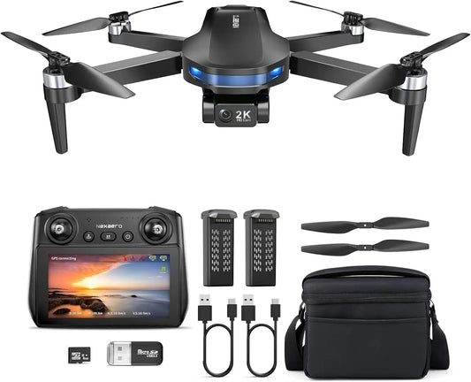 GPS Drone with EIS 2K Camera, 7.22" Screen, 64 Min Flight, Long Range, Foldable for Beginners