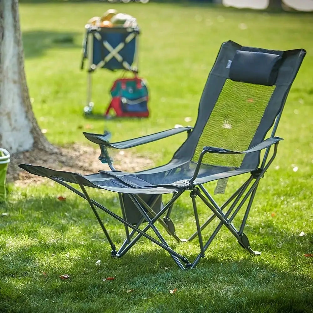 Title: 2-in-1 Reclining Camping Chair with Footrest, High Back Mesh Folding Chair with Cup Holders for Outdoor Beach Fishing
