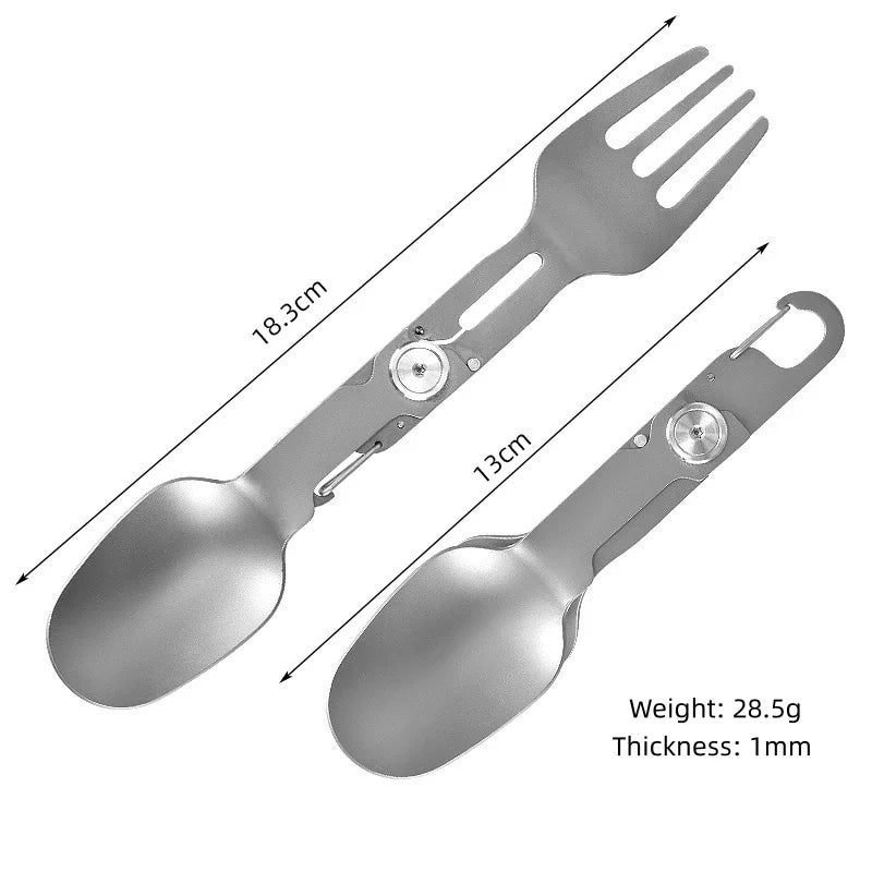 Titanium Folding Spork 2-in-1 Spoon Fork Combo for Camping Hiking Backpacking, Lightweight Portable Outdoor Utensil (1PC)