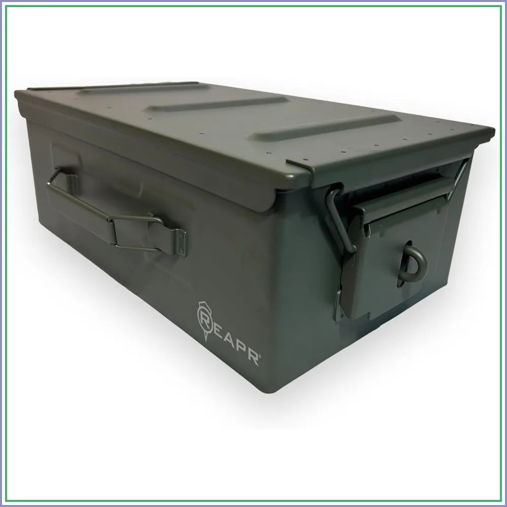 Heavy Duty Locking Metal Ammo Storage Box, Airtight Watertight 30 Cal 50 Cal Case for Rifle Shotgun Pistol, Military Footlocker Style Tool Organizer