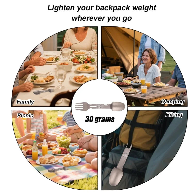 Titanium Folding Spork 2-in-1 Spoon Fork Combo for Camping Hiking Backpacking, Lightweight Portable Outdoor Utensil (1PC)