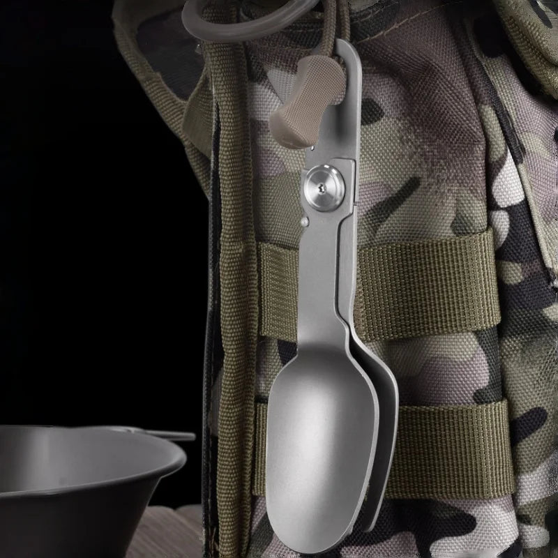 Titanium Folding Spork 2-in-1 Spoon Fork Combo for Camping Hiking Backpacking, Lightweight Portable Outdoor Utensil (1PC)