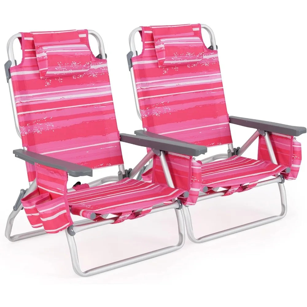 Beach Chairs, Backpack Camping Chair with Armrest, Cooler Bag, Cup Holder, Towel Bar & Side Pockets, Customized