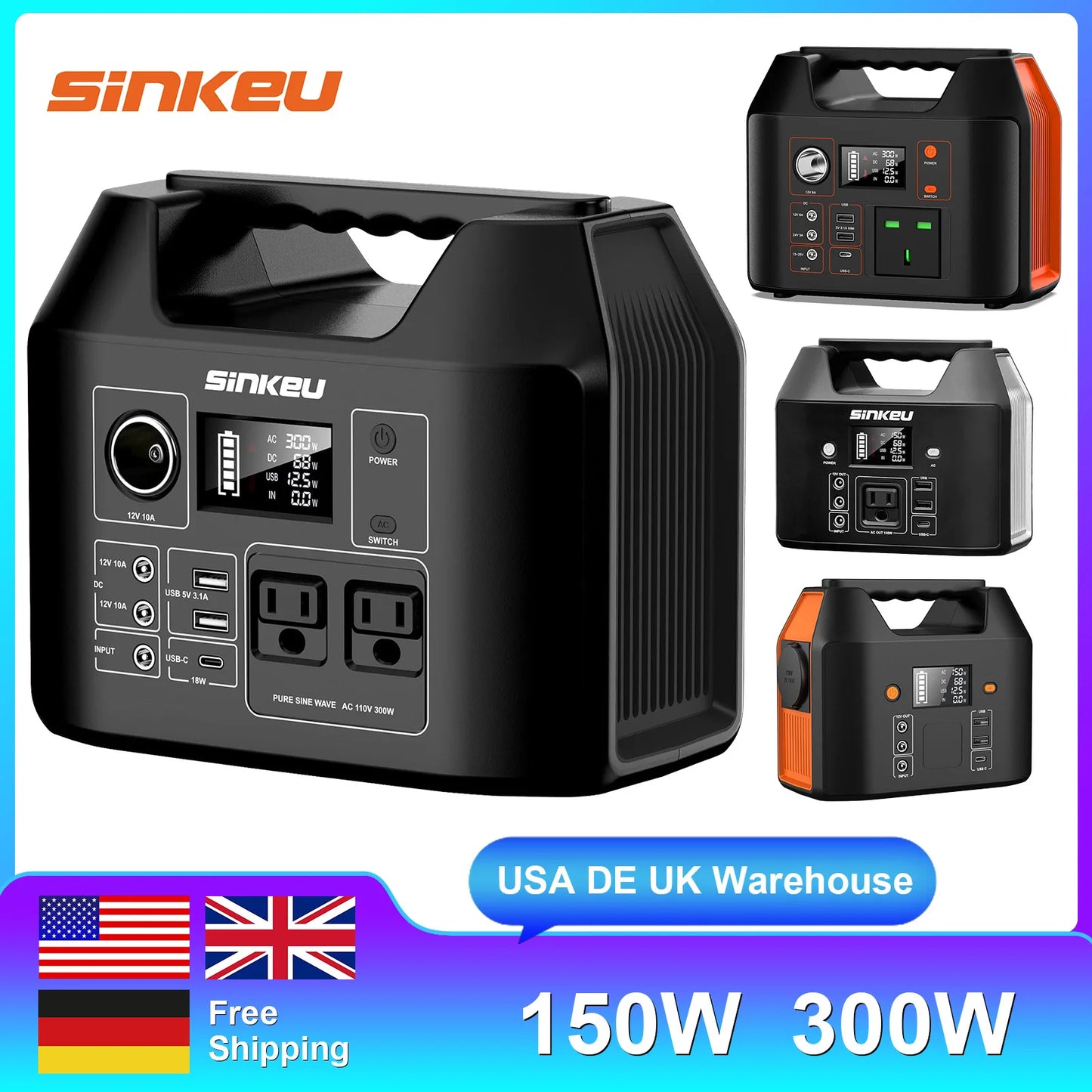 Portable Power Station 300W/150W Solar Generator Power Bank 110V/230V AC/DC/USB/USB C LiFePO4 Battery Pack For Camping CPAP RV