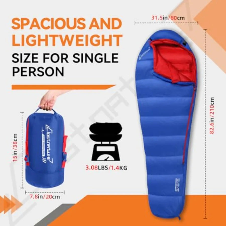 Down Sleeping Bag for Adults - 20D 550 Fill Power Backpacking Mummy Sleeping Bag for 16°F - 45°F Lightweight 4 Season Clod Weat