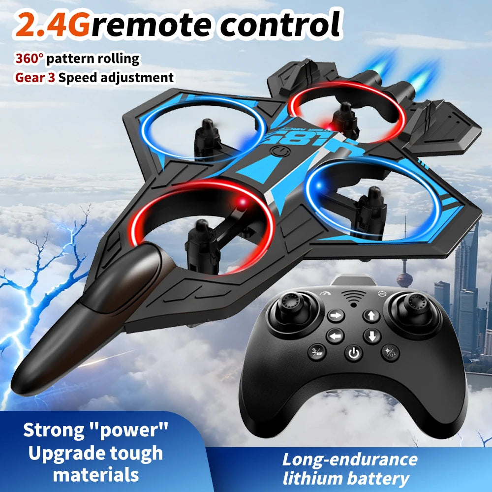 Fighter Jet Drone With Screen Remote Altitude Hold 360° Stunt Roll 2.4G Multiplayer Play Cool LED Light Beginner Friendly RC Quadcopter