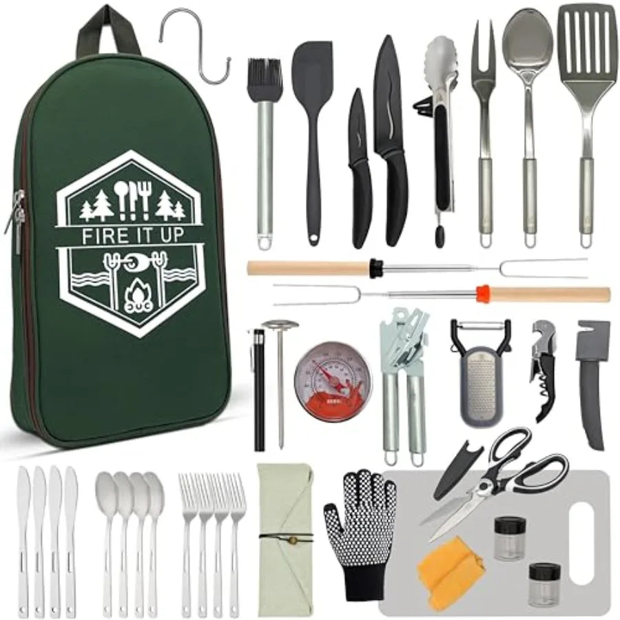Grilling and Camping Cooking Utensils Set for The Outdoors BBQ - Camping Utensil Set Kitchen Set Cookware Accories Glamping ent