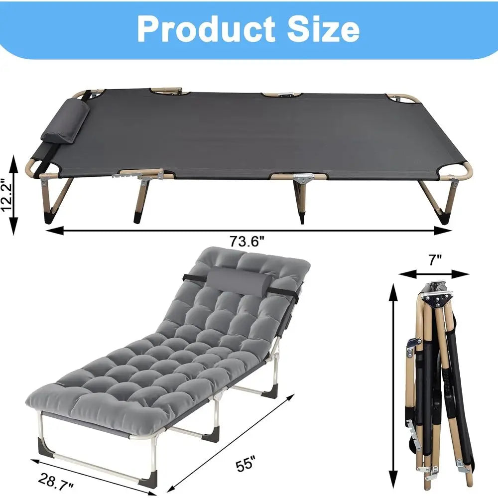 Folding Camping Cot, 28.7in 5-Position Adjustable Recliner, 500LB Capacity, 800D Oxford Cloth with Pillow & Mattress