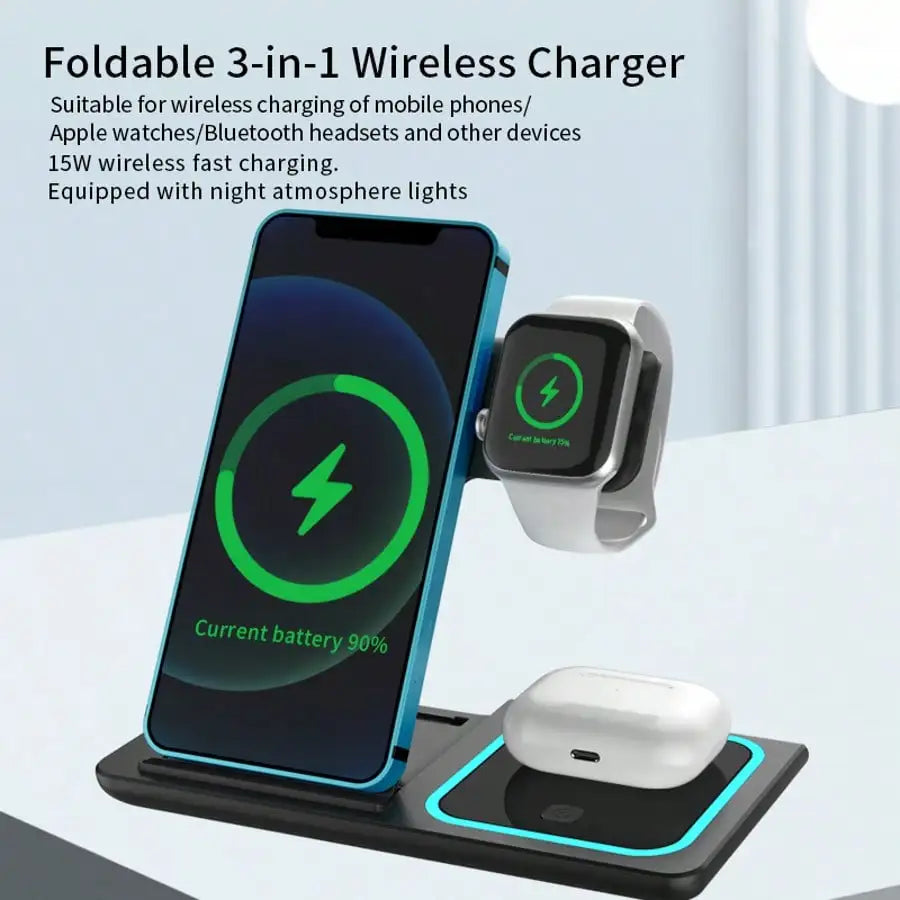 Wireless Charger 3-In-1 Charging Station,Wireless Charger Mobile Phone Holder, LED 3 in 1 Wireless Charger Station For iPhone 17 16 15 14 13 12 Pro Max Apple Watch 10/9/8/7/6/5 AirPods 3/2 Fast Charging Dock