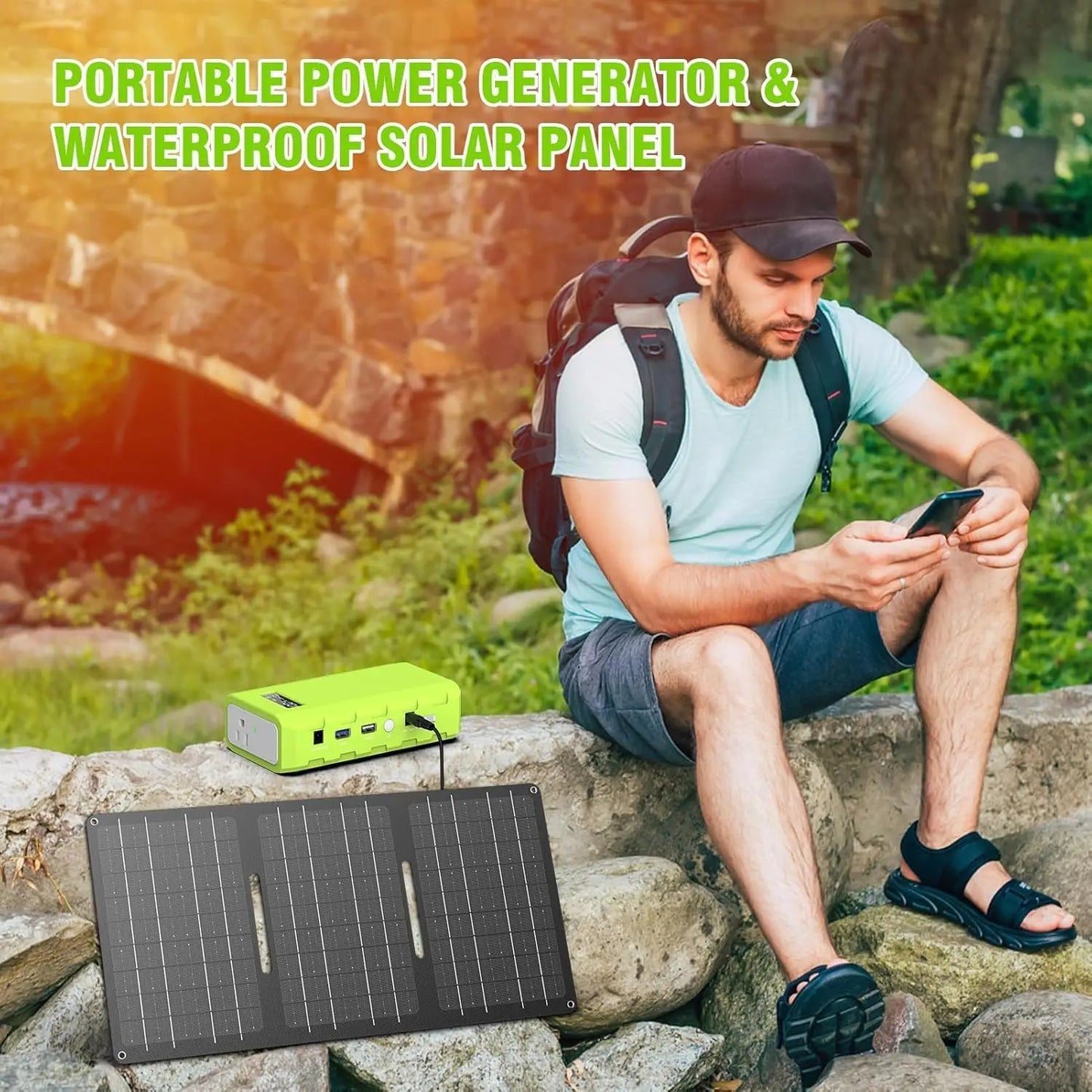 24000mAh 65W Solar Generator with Panels, 88Wh Portable Power Station AC Outlet for Camping Emergency