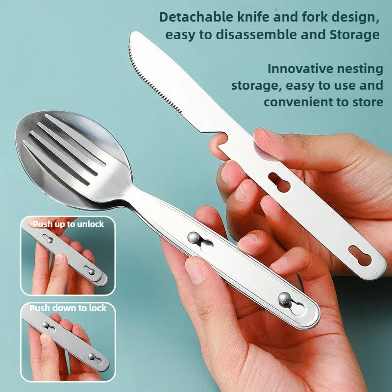 Stainless Steel Folding Camping Cutlery Set Compact Durable for Camping Hiking Picnics BBQs Essential Travel Kit