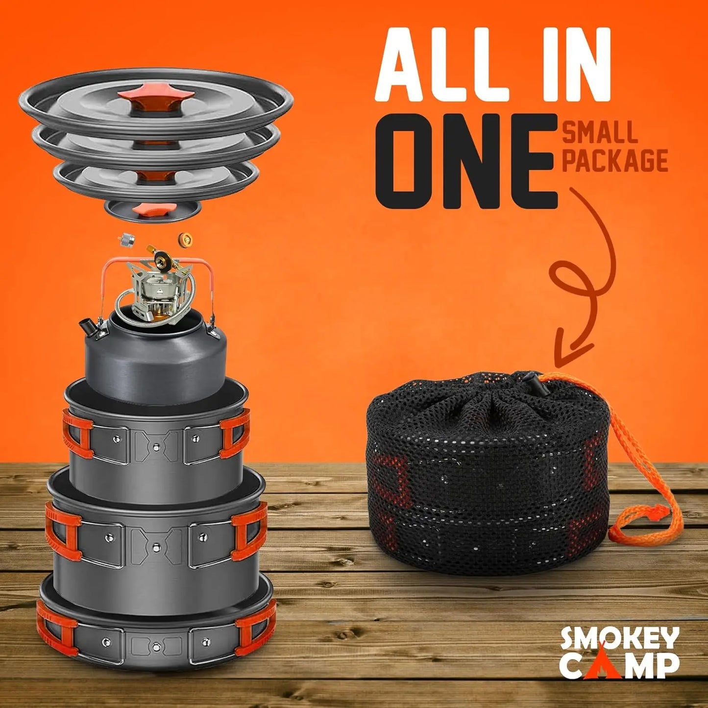 Camping Cookware MKit Set with Stove - Backpacking Camping Pots and Pans Set, All in One Non-Stick