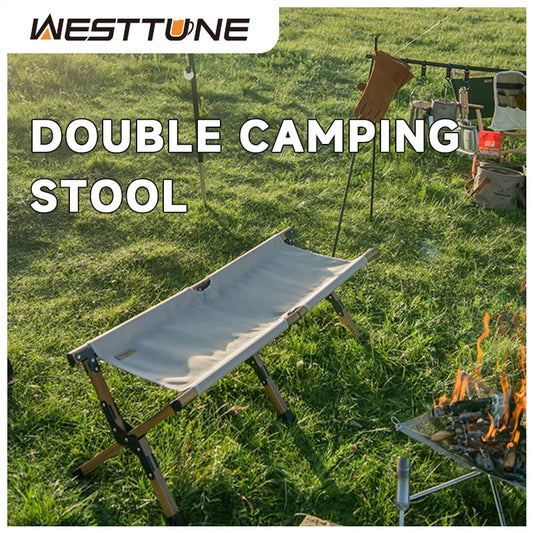 WESTTUNE Outdoor Long Stool Portable Camping Two-person Chair Folding Double Aluminum Alloy Seat Stool for Garden Hiking Picnic