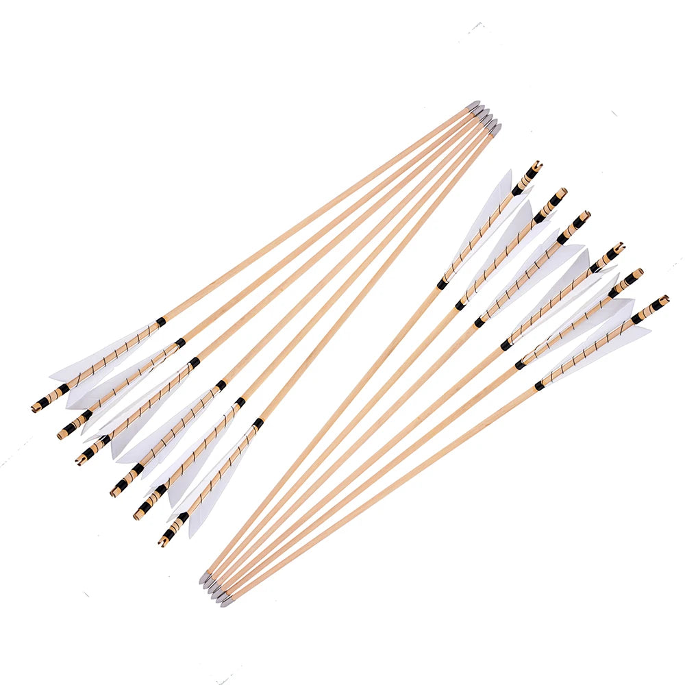 5" Turkey Feather Wooden Arrow 8mm Arrow Shaft 12pcs Archery Traditional Longbow Recurve Bow Hunting Shooting Target Acc