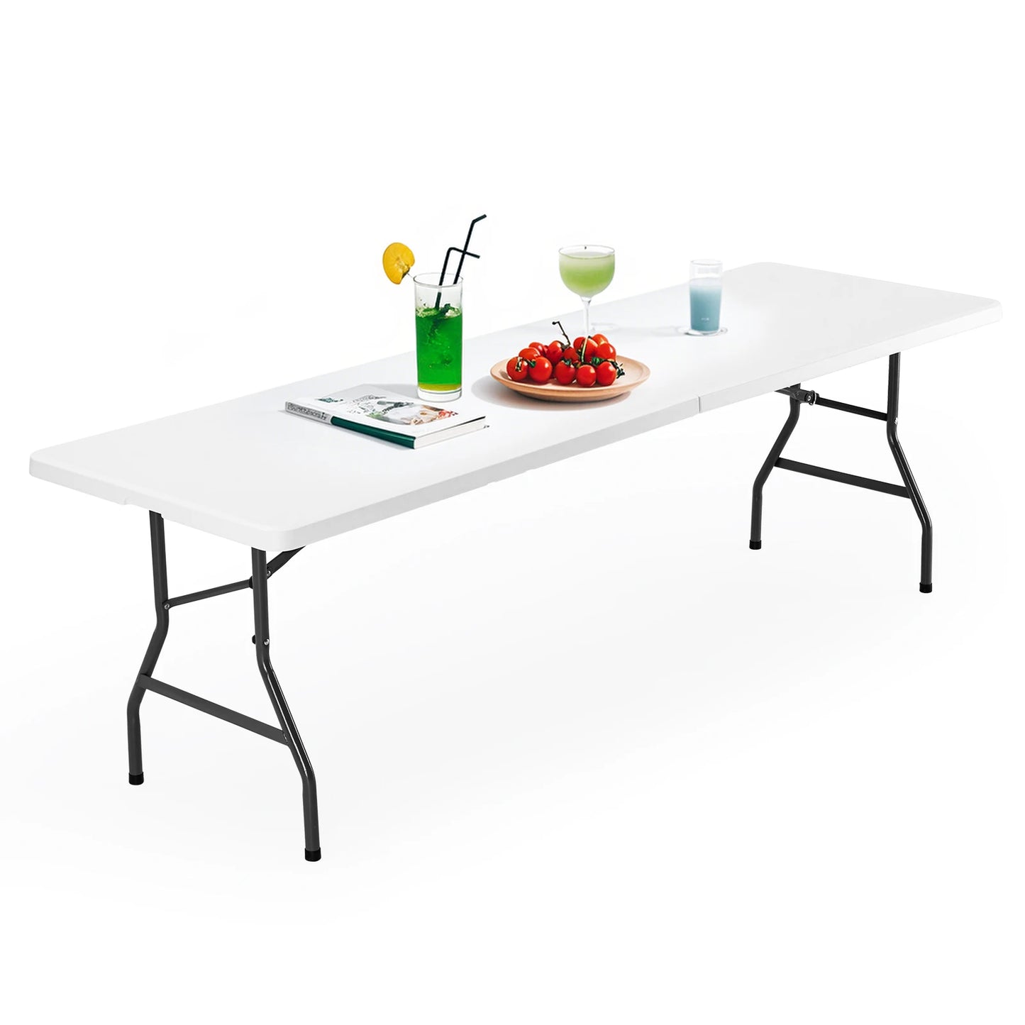 4/6/8 FT Portable Folding Outdoor Indoor Table Heavy Duty Foldable Table with Carrying Handle Safety Lock For Camping Picnic Dining