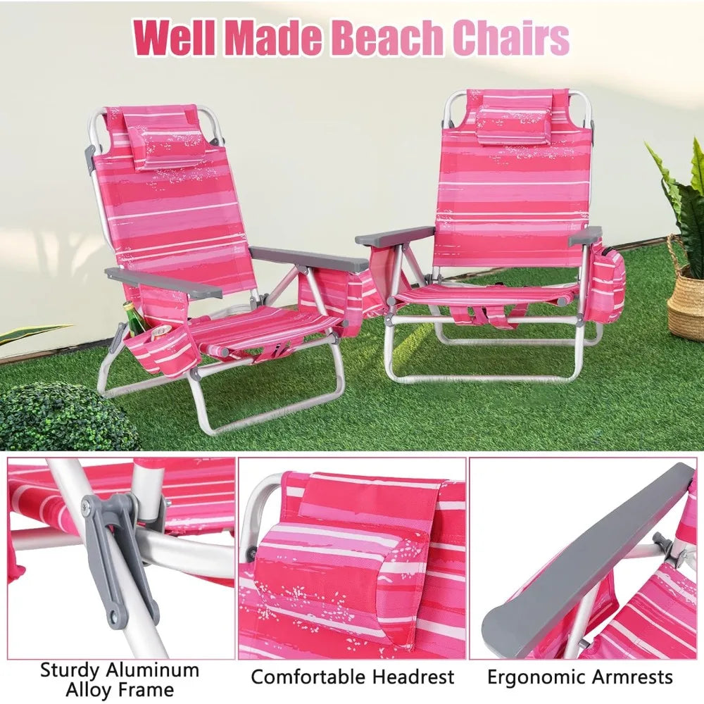 Beach Chairs, Backpack Camping Chair with Armrest, Cooler Bag, Cup Holder, Towel Bar & Side Pockets, Customized
