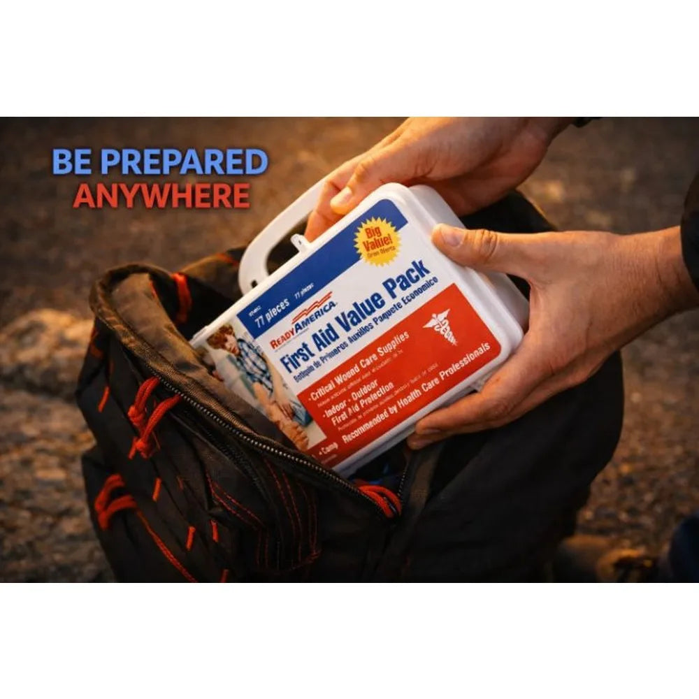 Professional 77 Piece Comprehensive First Aid Kit for Emergency & Survival Situations - Includes Bandages, Gauze, Antiseptic Wipes, Medical Supplies for Home, Car, Workplace, Travel, Outdoor Adventures, Camping, Hiking -