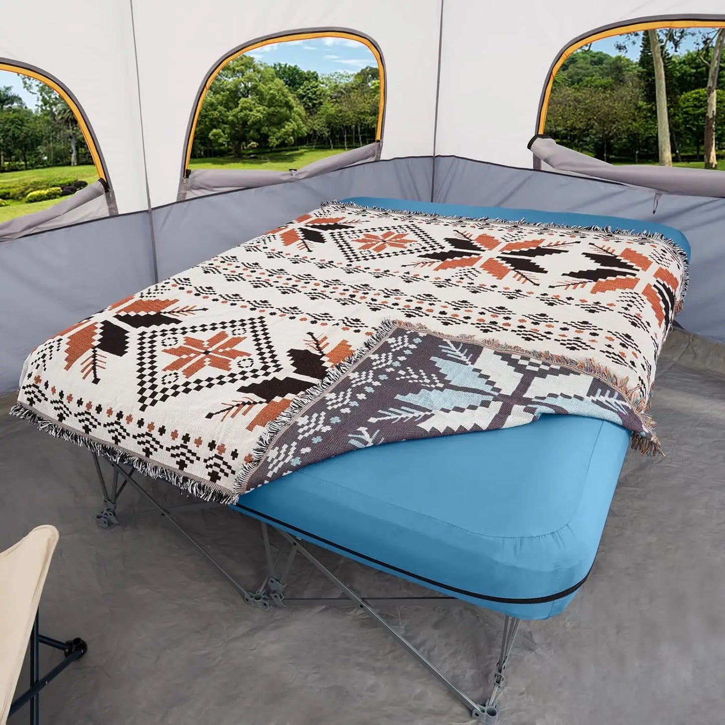Folding Camping Cot with Inflatable Air Mattress and Carry Bag for Adults, Outdoor Travel, Camping, Beach Vacation