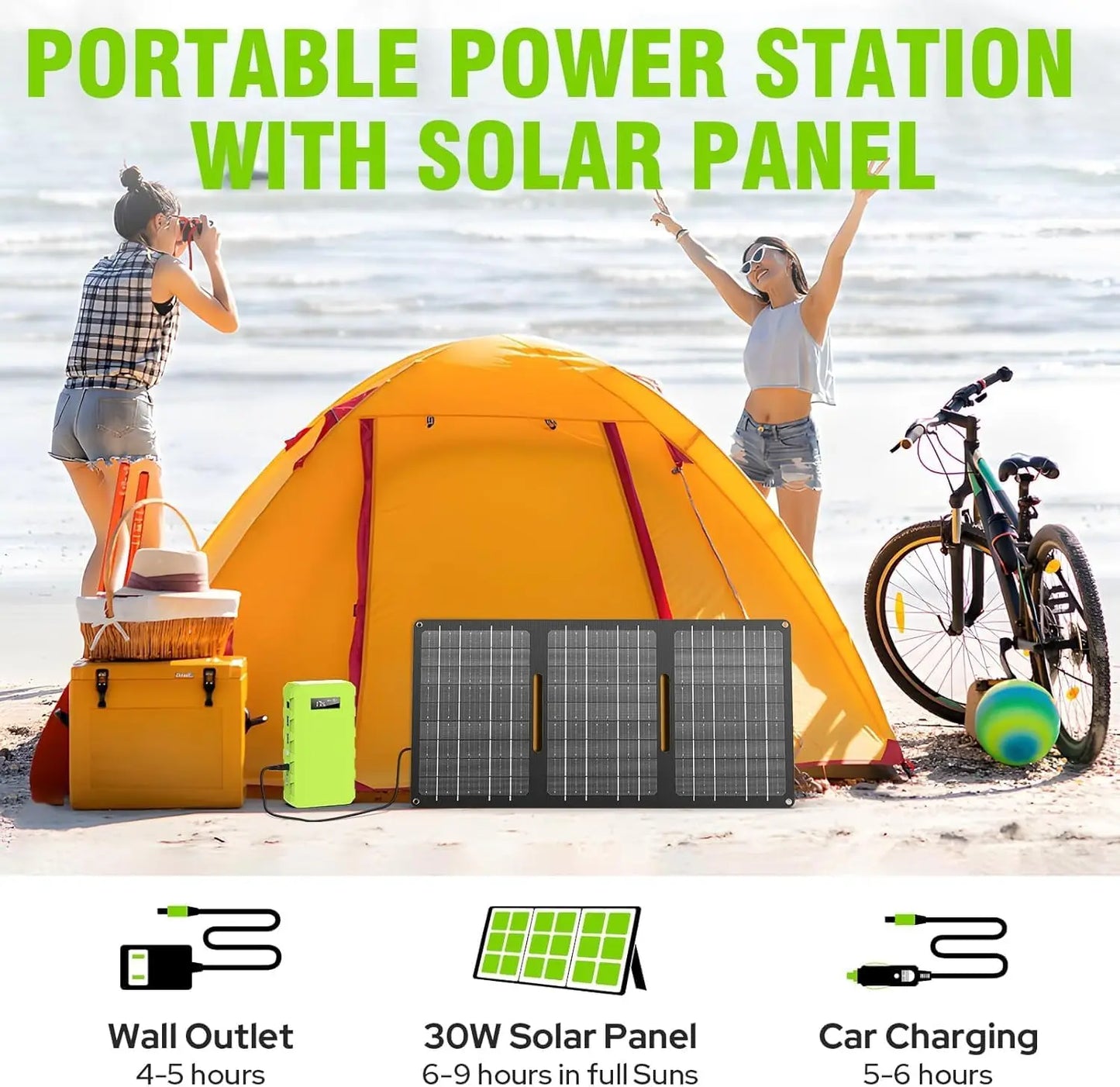 24000mAh 65W Solar Generator with Panels, 88Wh Portable Power Station AC Outlet for Camping Emergency