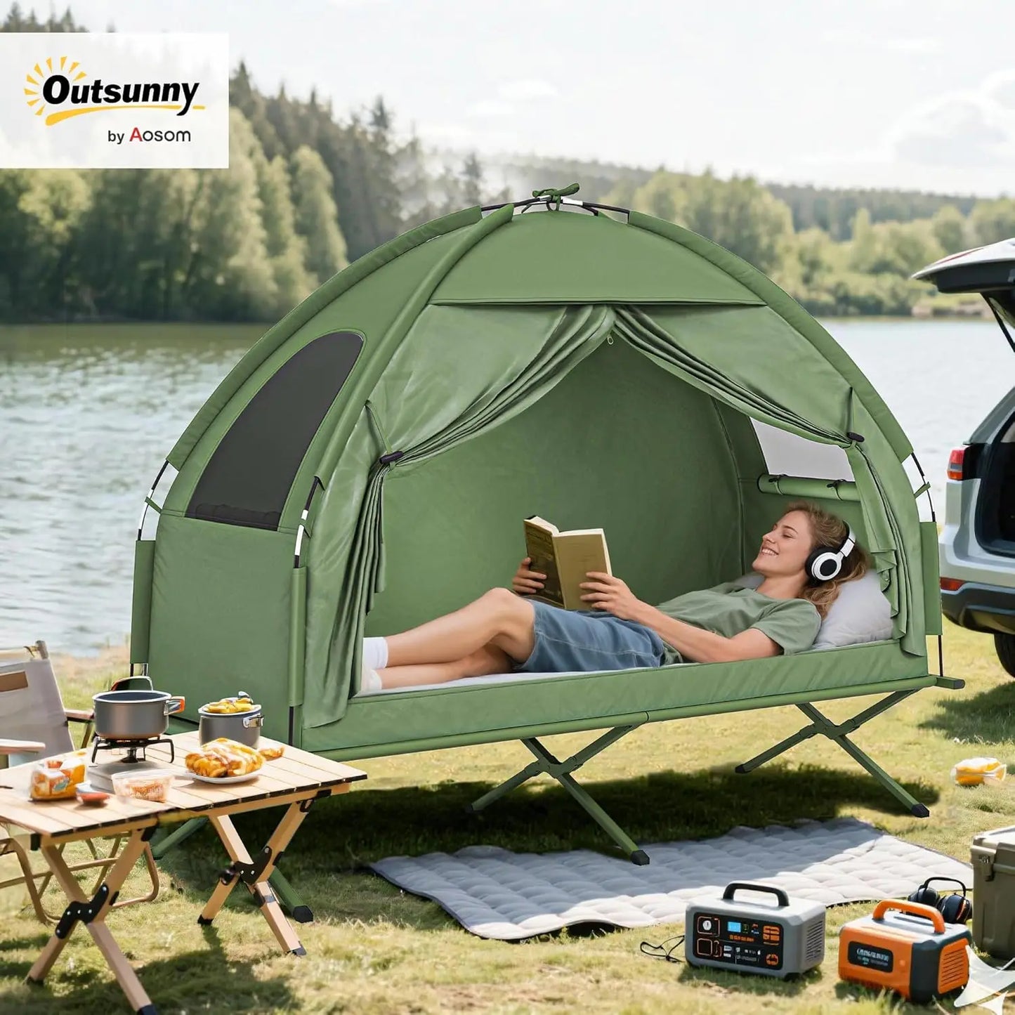 Single Person Folding Camping Cot Tent Combo, Off-Ground Outdoor Bed with Carry Bag for Hiking, Travel