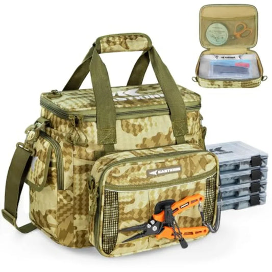 Fishing Tackle Bag with 4 Tackle Boxes Removable Bait Binder Water-Resistant Tackle Storage Durable Fishing
