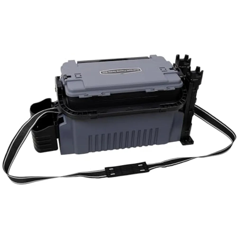 Dual-Layer Fishing Tackle Box Organizer 11L Waterproof Tacklebox for Fishing with Adjustable Compartments, 2 Rod Holders, 2 Cup
