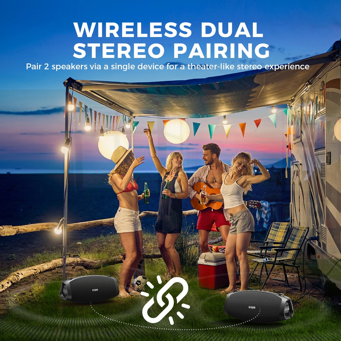 W-KING (120W PEAK)70W Portable Loud Bluetooth Speakers with Wireless Microphone,  Waterproof Outdoor Wireless Bluetooth