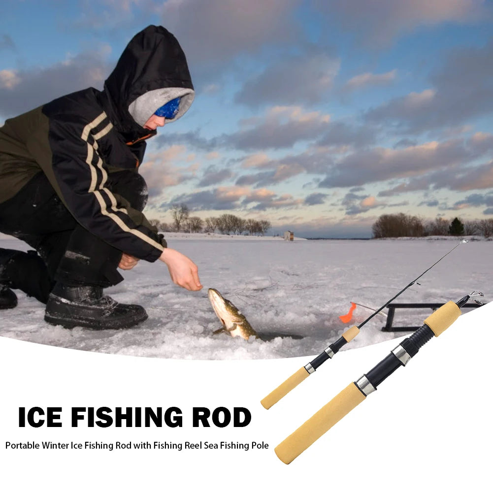 0.6/0.8/1m Fishing Rod Combo Portable Ice Fishing Rod with Fish Reel Winter Ocean Lake River Pond Stream Fish Pole