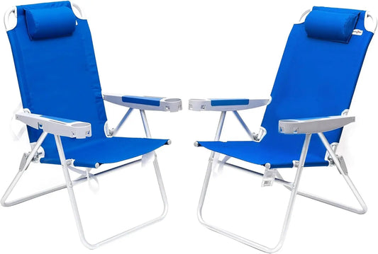 17" Tall Oversized Beach Chairs 2 Pack for Adults Heavy Duty 500 LBS, 5 Position, Portable High Folding Camping Chair with Cup H