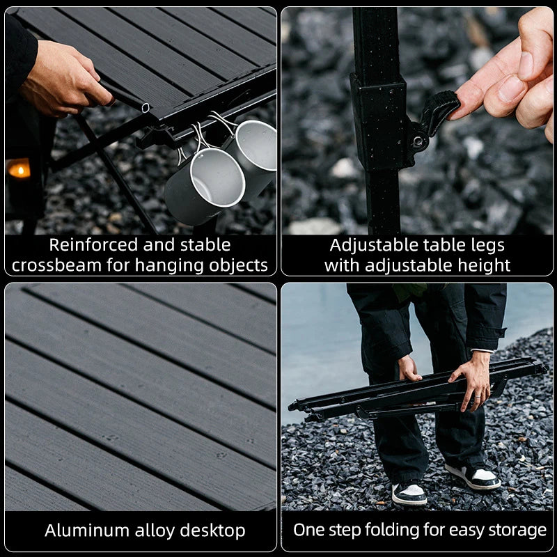 Camping folding chicken roll table aluminum alloy adjustable IGT table with stove, picnic barbecue movable table